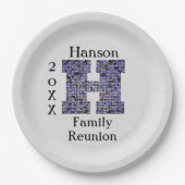 ファミリー懇親会ミールピクニックモザイクレターHイニシャル ペーパープレート (正面)