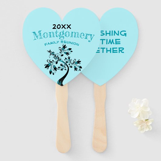 ファミリー懇親会モダンアクアマリンフローラツリー ハンドファン (正面&裏面)