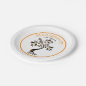 ファミリー懇親会モダンオレンジとブラックフローラツリー ペーパープレート (アングル)