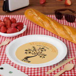 ファミリー懇親会モダンオレンジとブラックフローラツリー ペーパープレート