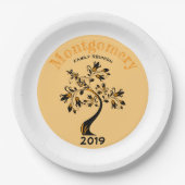 ファミリー懇親会モダンオレンジとブラックフローラツリー ペーパープレート (正面)