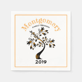 ファミリー懇親会モダンオレンジフローリングブラックツリー スタンダードカクテルナプキン