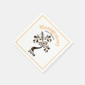 ファミリー懇親会モダンオレンジフローリングブラックツリー スタンダードカクテルナプキン (角)