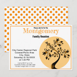 ファミリー懇親会モダンオレンジ&ブラックツリーアート 招待状