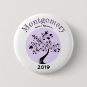 ファミリー懇親会モダンパープルツリーアートワーク 缶バッジ (正面)