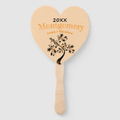 ファミリー懇親会モダンフローラツリーブラックオレンジ ハンドファン (正面)