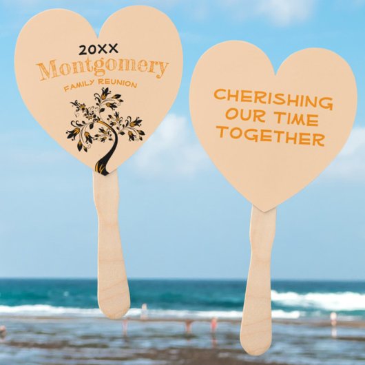 ファミリー懇親会モダンフローラツリーブラックオレンジ ハンドファン