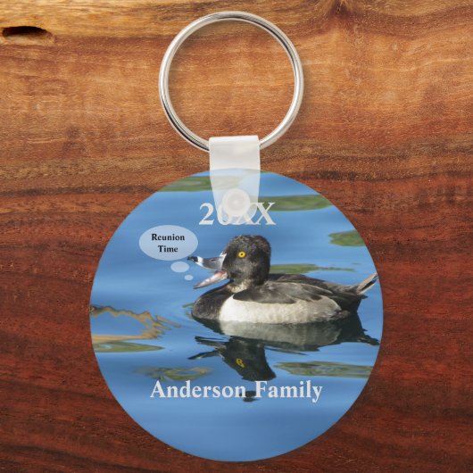 ファミリー懇親会ユーモアのあるダックオンレイクイベント キーホルダー (正面)