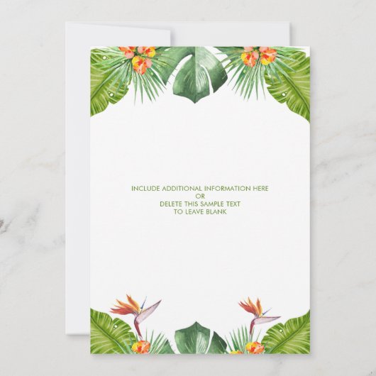 ファミリー懇親会ルアウ（ハワイ式宴会）トロピカルパームアロハウォーターカラー 招待状 (裏面)