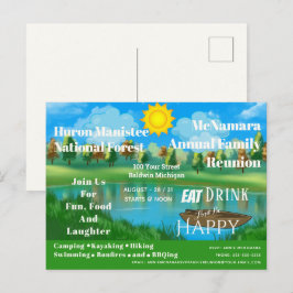 ファミリー懇親会レイクキャンプ招待状ハガキ ポストカード