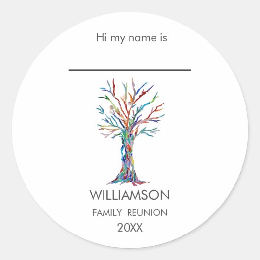 ファミリー懇親会レインボーファミリーツリー名タグ ラウンドシール (正面)