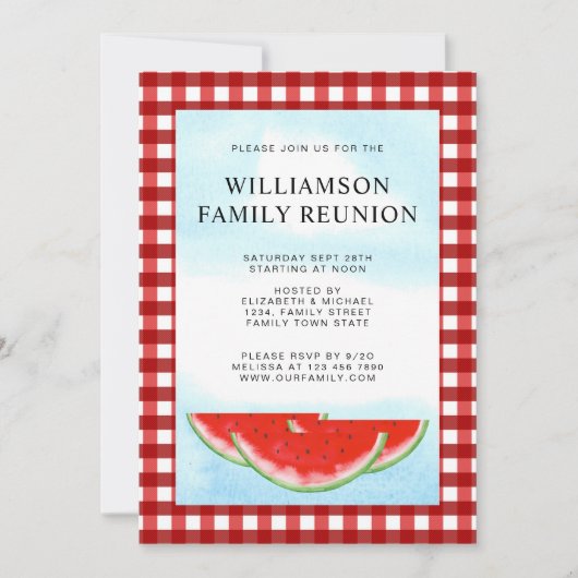 ファミリー懇親会レッドホワイトバッファローチェック 招待状 (正面)