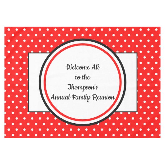 ファミリー懇親会レッドホワイト水玉模様 テーブルクロス (正面(横))