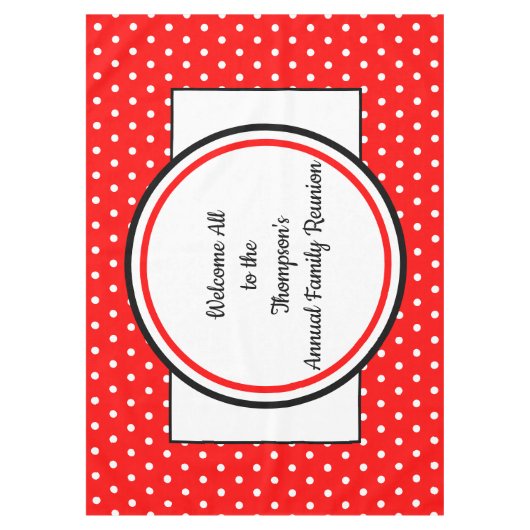 ファミリー懇親会レッドホワイト水玉模様 テーブルクロス (正面)