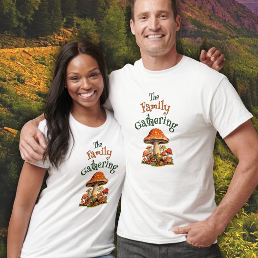 ファミリー懇親会レトロおもしろいマッシュルームのパーソナライズ Tシャツ