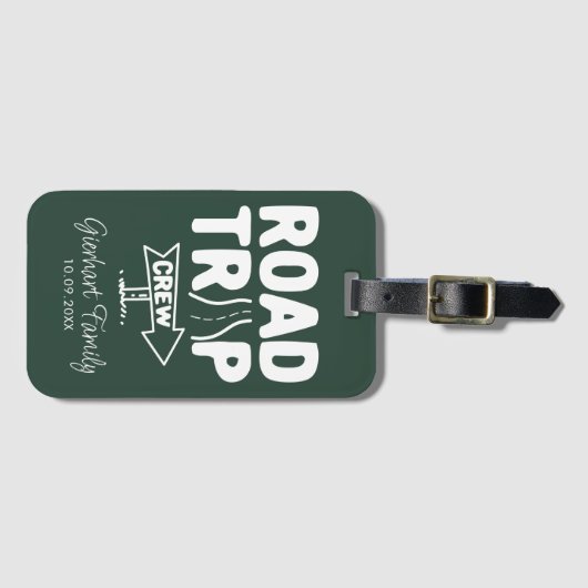 ファミリー懇親会ロードトリップタイポグラフィ名前をカスタムする ラゲッジタグ (正面横)