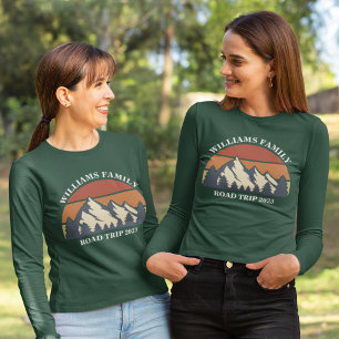 ファミリー懇親会ロードトリップマウンテンサンセットカスタム Tシャツ