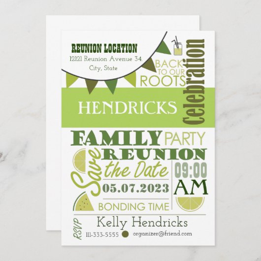 ファミリー懇親会ワードアートデザイン 招待状 (正面/裏面)