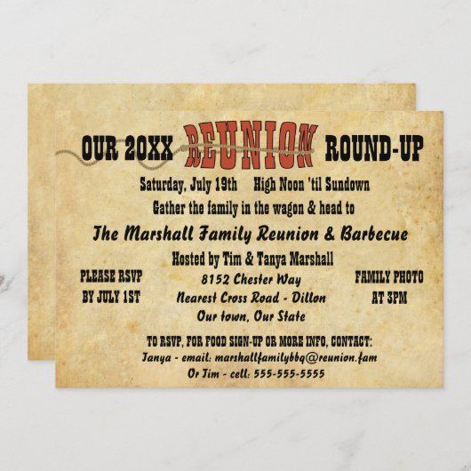 ファミリー懇親会ヴィンテージウェスタンテーマ招待状 招待状 (正面/裏面)