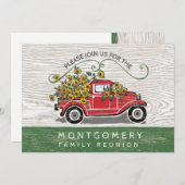 ファミリー懇親会ヴィンテージレッドトラックヒマワ素朴リー 招待状 (正面/裏面)