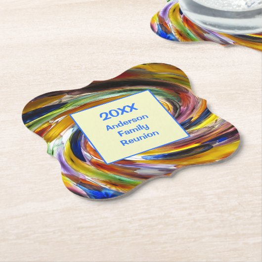 ファミリー懇親会ヴィヴィヴィッド絞り染めスワール抽象芸術イベント ペーパーコースター (アングル)