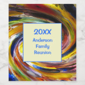 ファミリー懇親会ヴィヴィヴィッド絞り染めスワール抽象芸術イベント ワインラベル (シングルラベル)