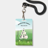 ファミリー懇親会収集おもしろいヒツジ白黒 バッジ (正面（ネックストラップ付）)