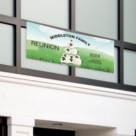 ファミリー懇親会収集おもしろいヒツジ白黒 横断幕 (ビルの外側)