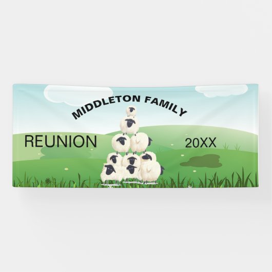 ファミリー懇親会収集おもしろいヒツジ白黒 横断幕 (横)