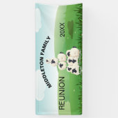 ファミリー懇親会収集おもしろいヒツジ白黒 横断幕 (縦)