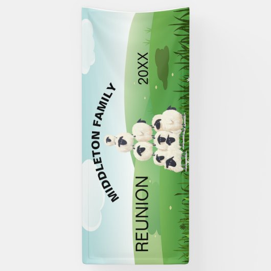 ファミリー懇親会収集おもしろいヒツジ白黒 横断幕 (縦)