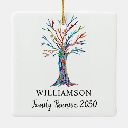 ファミリー懇親会名前をカスタムするファミリーツリー セラミックオーナメント (裏面)