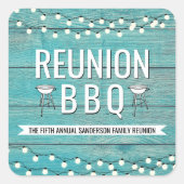 ファミリー懇親会年次BBQバーベキュー素朴 スクエアシール (正面)