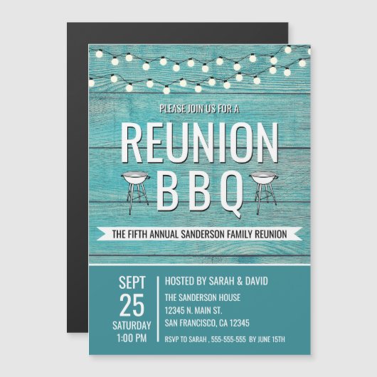 ファミリー懇親会年次BBQバーベキュー素朴 マグネット招待状 (正面/裏面)