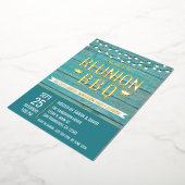 ファミリー懇親会年次BBQバーベキュー素朴 箔招待状 (回転した状態)