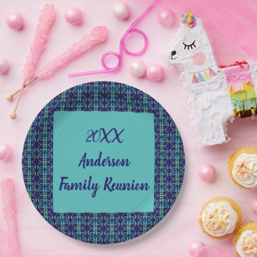 ファミリー懇親会幾何学的なタイ染料の年次ギャザリング ペーパープレート (パーティー)