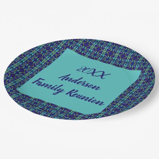 ファミリー懇親会幾何学的なタイ染料の年次ギャザリング ペーパープレート (アングル)