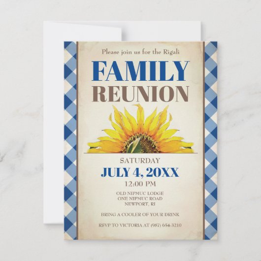 ファミリー懇親会招待状ス素朴ンフラワーピクニック 招待状 (正面)