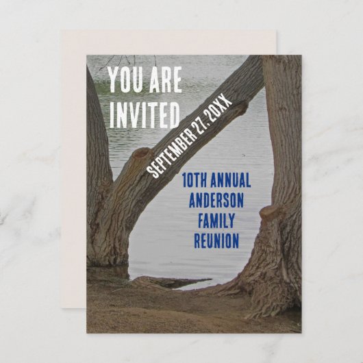 ファミリー懇親会招待状素朴レイクバケーション 招待状 (正面/裏面)