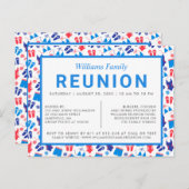 ファミリー懇親会招待状赤白青 インビテーションポストカード (正面/裏面)