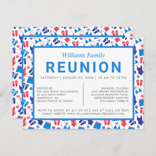 ファミリー懇親会招待状赤白青 インビテーションポストカード (正面/裏面)