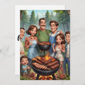 ファミリー懇親会招待状Bbqクックアウト 招待状 (正面/裏面)