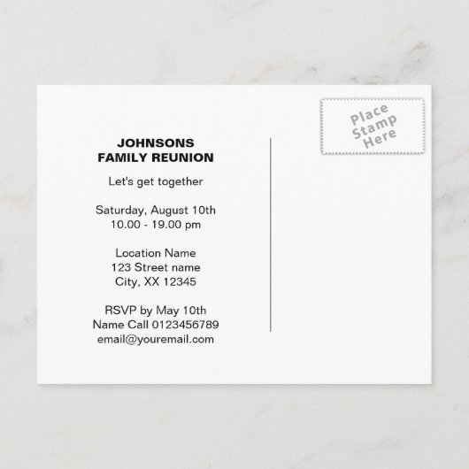 ファミリー懇親会日付のフォトポストカードを保存 案内ポストカード (裏面)