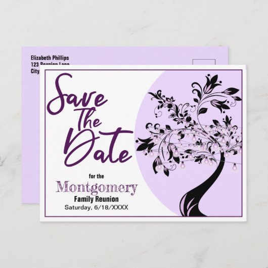 ファミリー懇親会日付の保存タイポグラフィアモダンート 案内ポストカード (正面/裏面)