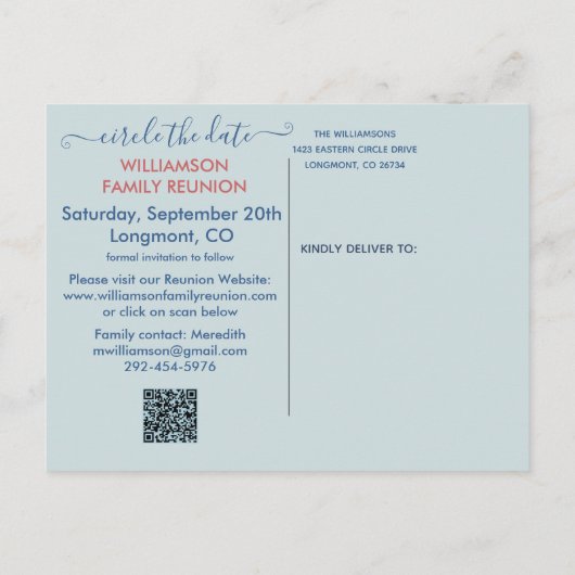 ファミリー懇親会日付の国側QRコードを保存 案内ポストカード (裏面)