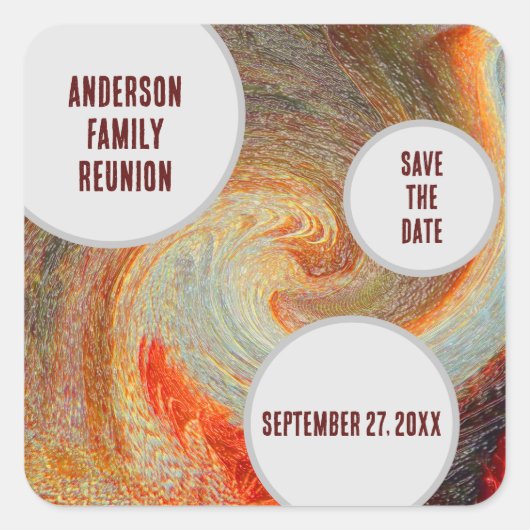ファミリー懇親会日付を保存するオレンジ色の茶色のGroovy スクエアシール (正面)