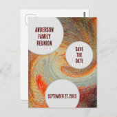 ファミリー懇親会日付を保存するオレンジ色の茶色のGroovy ポストカード (正面/裏面)
