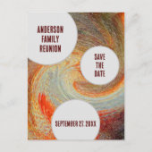 ファミリー懇親会日付を保存するオレンジ色の茶色のGroovy ポストカード (正面)