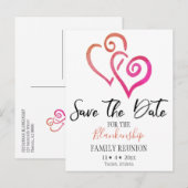 ファミリー懇親会日付を保存オレンジピンクハート  案内ポストカード (正面/裏面)