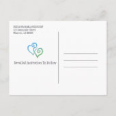 ファミリー懇親会日付を保存ブルーグリーンハートアン 案内ポストカード (裏面)